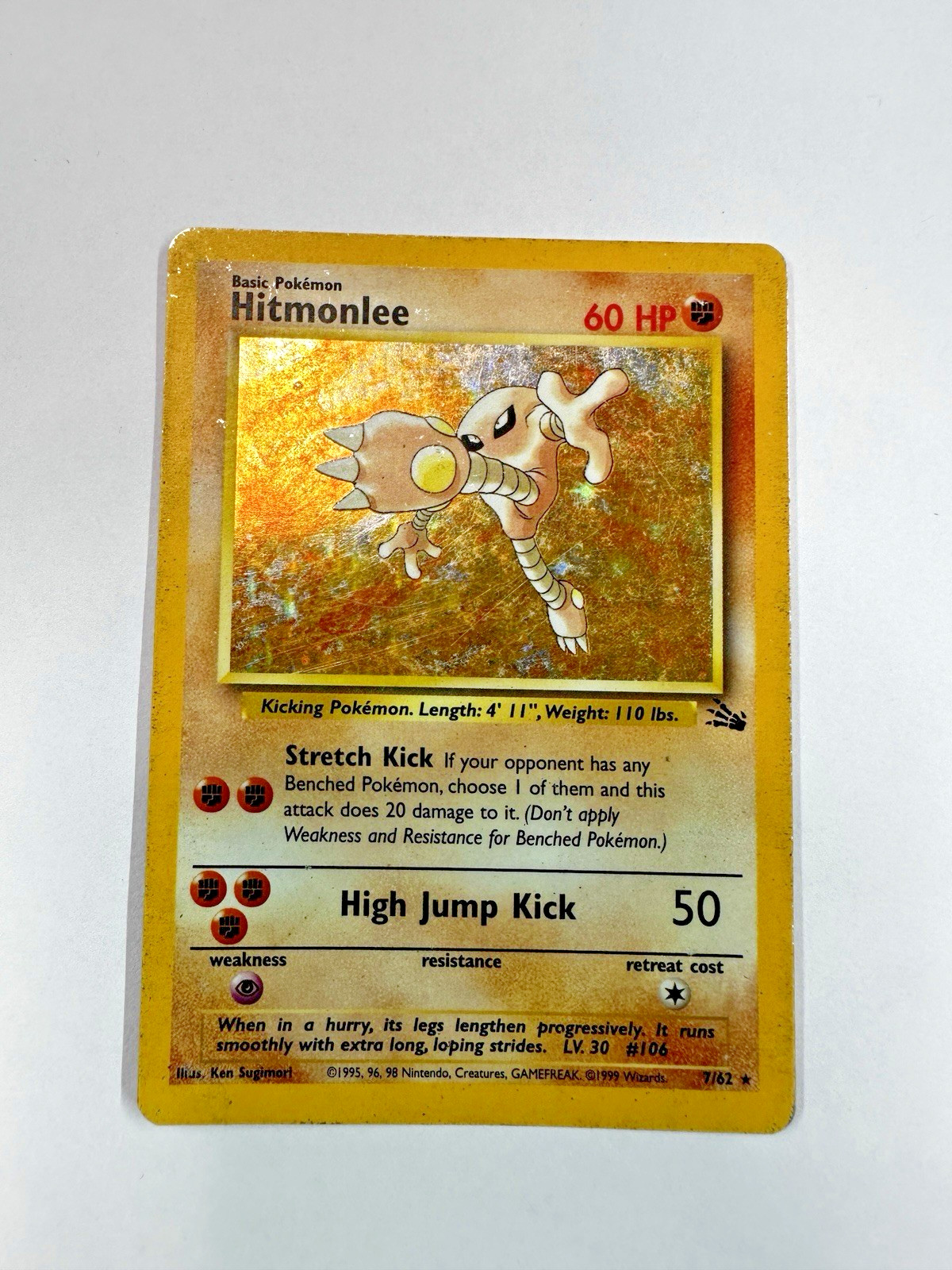 Pokemon Hitmonlee Fossil 7/62 Holo Rare Unlimited 1999 60 HP Original Owner