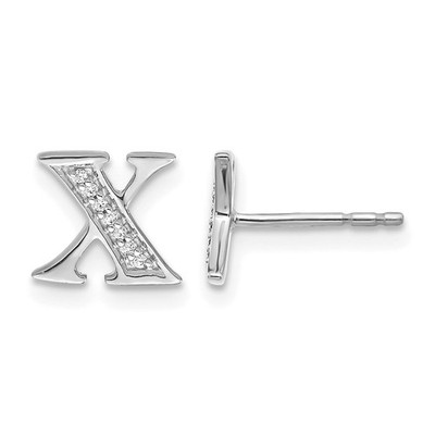 14 Karat Weißgold Diamant Initiale X Pfosten Ohrstecker L-8 mm, B-7 mm