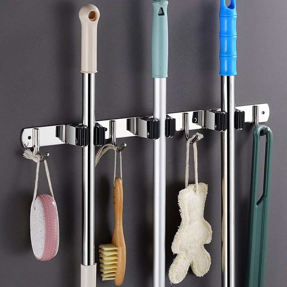 Broom Holder Kitchen Puncture-free Wall Mount Mops Hanger Stainless Storage hold - Image 3 of 4