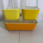 Vintage Pyrex Daisy Citrus Fridgie Refrigerator Dish Set 501 502 503 w/ Lids
