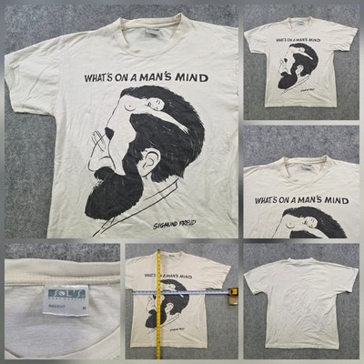 VTG Sigmund Freud What's On A Man's Mind T Shirt Mens Medium White Graphic Tee