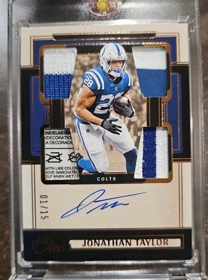 2024 Panini One Jonathan Taylor QUAD PATCH Auto 1/15 On Card Laundry Tag Colts