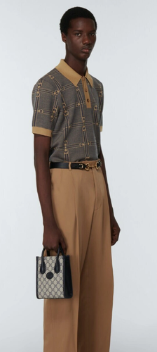 Gucci Horsebit Jacquard Wool Knit Polo – Blue/Gold – Size Small – Made in Italy - Picture 3 of 12