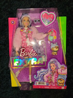 2021 Barbie Extra #6 Purple Hair Teddy Bear Jacket and Shorts Brand New in box