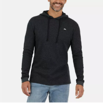 NWOT Quiksilver Mens M Long-Sleeve Black Waffle-Knit Hoodie