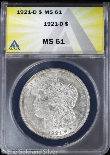 1921-D $1 Morgan Silver Dollar ANACS MS 61 | Uncirculated UNC