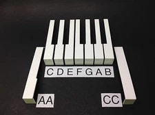 German Piano Keytop 52mm, White, with Front, pick A,B,C,D,E,F,G,AA,CC
