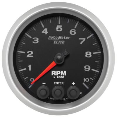 AutoMeter GAUGE, TACH, 3 3/8'', 10K RPM, IN-DASH W/ SHIFT LIGHT & PEAK MEM, ELIT*
