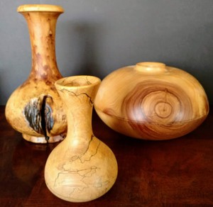 Antique Wood Art Handmade Carved 3 Pieces Beauties Signd Tom Lewis & Bianca Hill