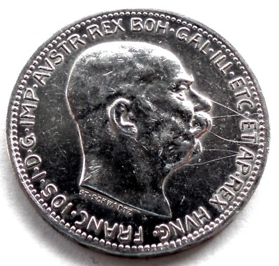 AUSTRIA EMPIRE 1 CORONA 1915 Silver KM#2820 Franz Joseph I. SS8.1