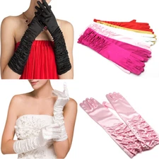Women Ladies Bridal Pleated Satin Gloves for Evening Party Prom Clubs Costume US