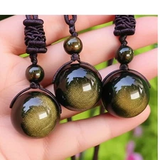 Natural Gold Sheen Obsidian Crystal Pendant Necklace Chakra Healing Reiki Amulet