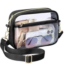 Clear Crossbody Purse Hand Bag-Stadium Approved Concerts-Quilted Trim Adj. Strap