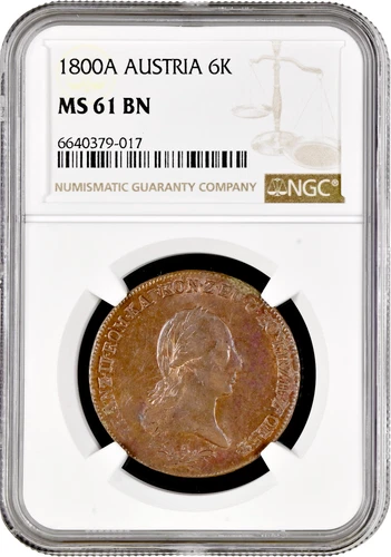Austria 6 kreuzer 1800 A, NGC MS61 BN, "Emperor Franz II (1792 - 1835)"