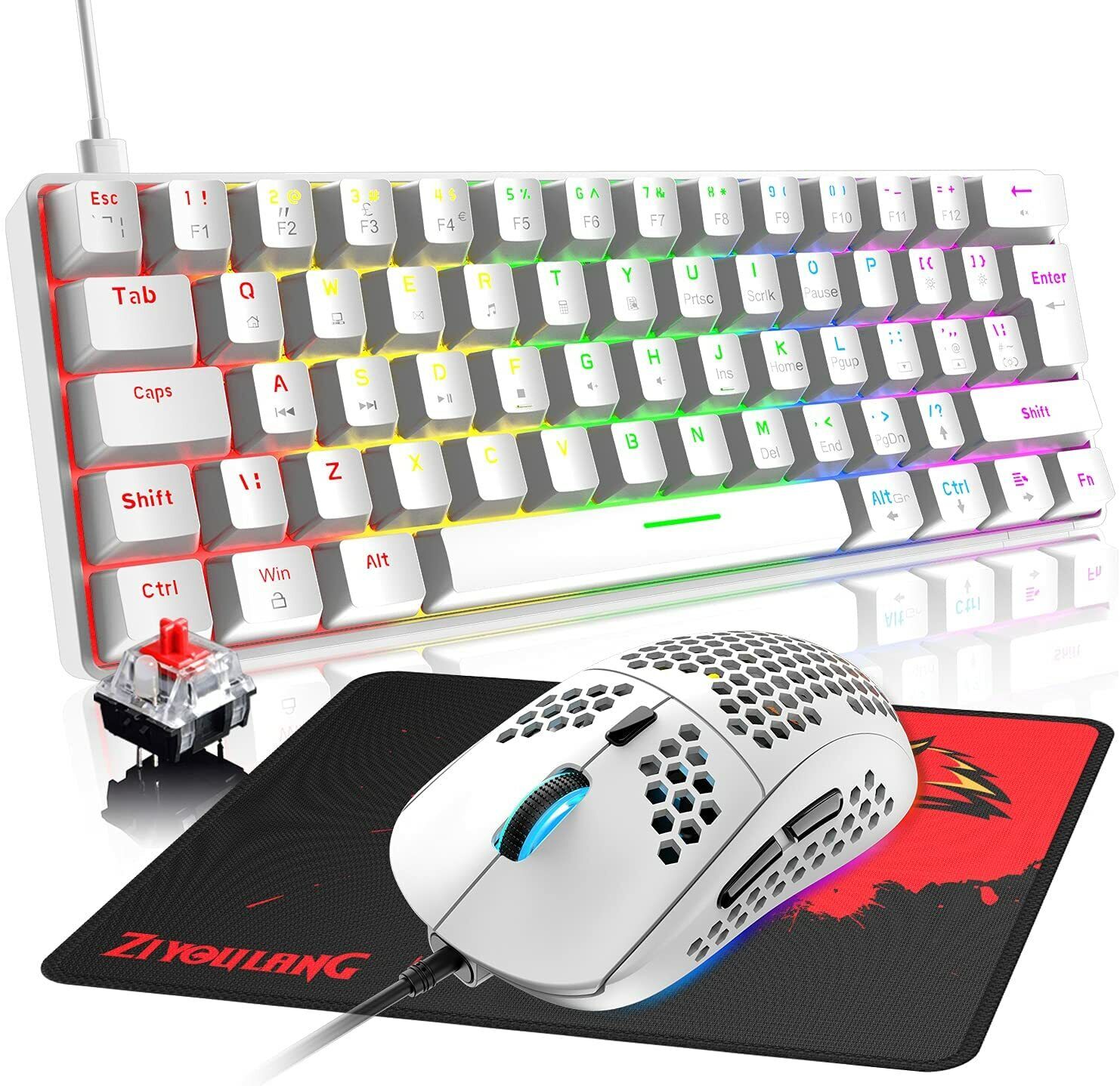 uanset Uforenelig Beloved 60% UK Layout Wired Type C Mechanical Gaming Keyboard Mouse RGB Backlit for  PS4 | eBay