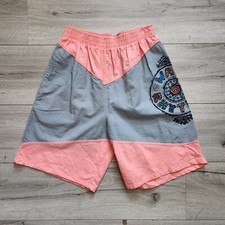Vintage 90s Gitano Pink And Grey Pocketed Graphic Board Shorts Sz.L