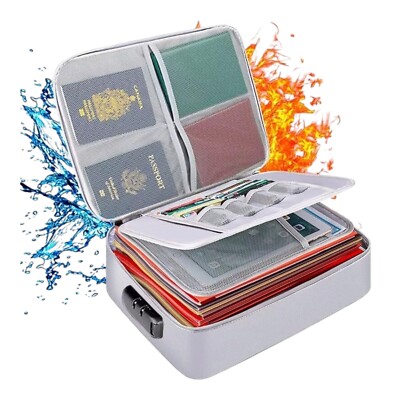 Feuerfeste Dokumententasche Organizer Etui mit Zahlenschloss Safe 3-lagig Grau Ne