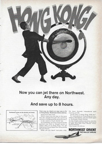 1966 Northwest Orient Hong Kong Gong Korea Okinawa Taiwan Jet Original Print Ad 