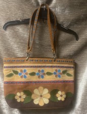 Isabella Fiore Suede Stitched Floral Patchwork Shoulder Purse Handbag