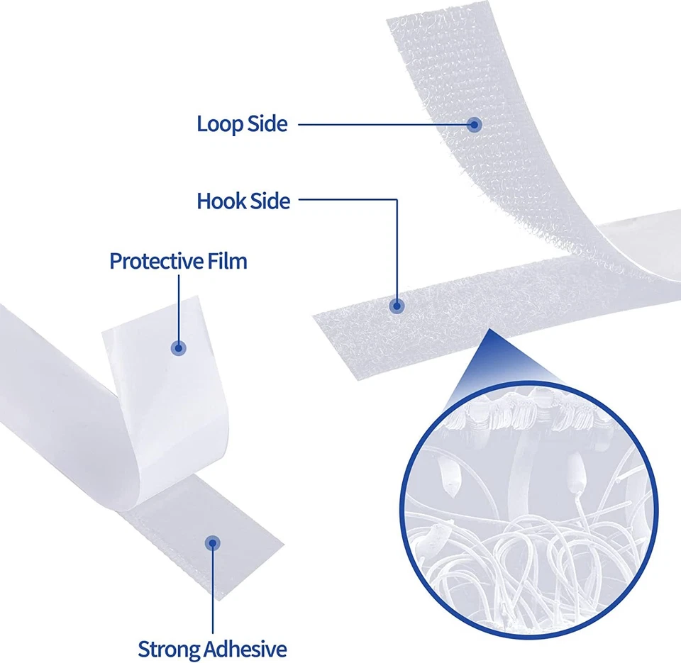 16 Ft Self Adhesive Tape Hook and Loop Fastener Extra Sticky Back Heavy Duty US - Image 4 of 4
