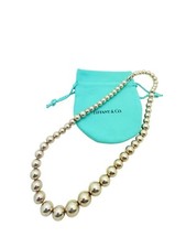 Tiffany  Co. Sterling Silver HardWear Graduated Bead Ball Necklace 16" - Pouch