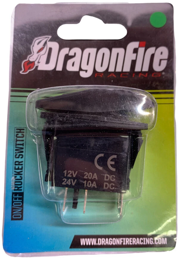 Pack of 2 DragonFire Racing On/Off Rocker Switch Green LED Light Part# 04-0027 - Image 2 of 4