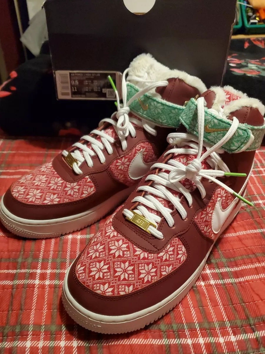 Nike Air Force 1 High '07 LV8 Christmas Sweater DC1620 600 Men's Size 9.5M  / 11