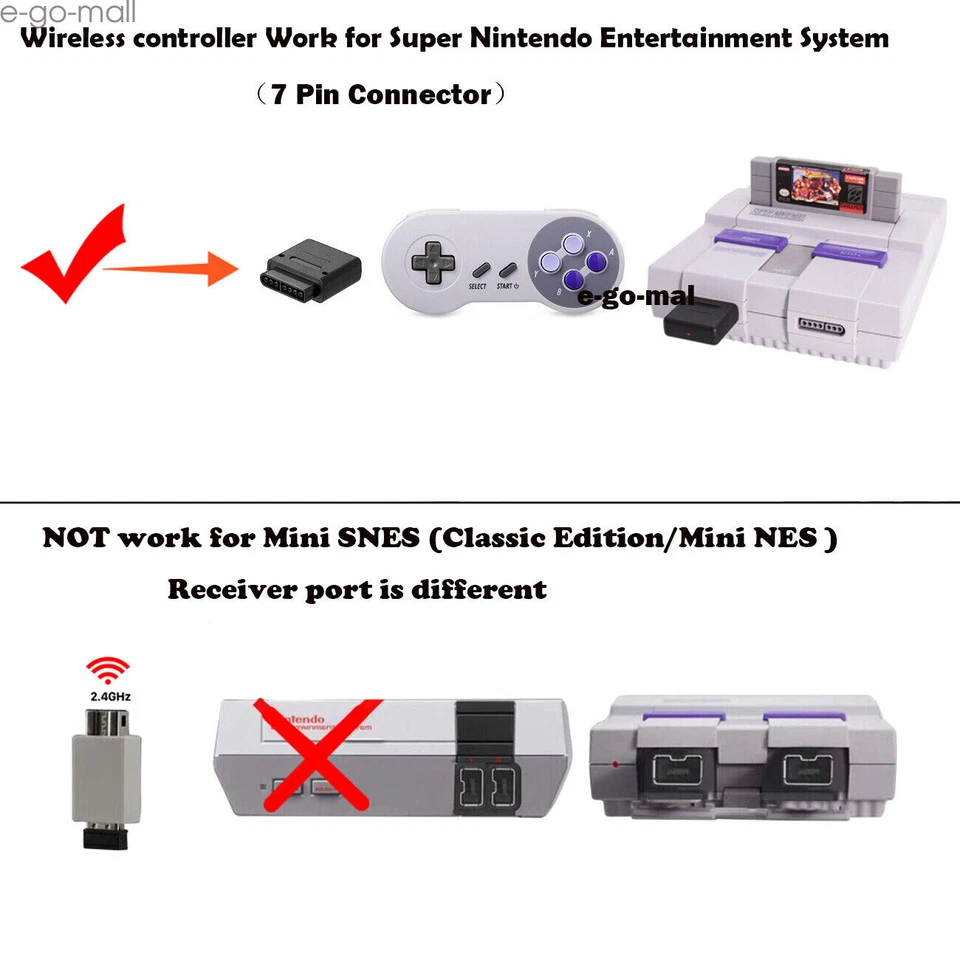 2PCS 2.4GHZ Wireless SNES Super Classic Controller for Super Nintendo SNES SFC - Image 4 of 4