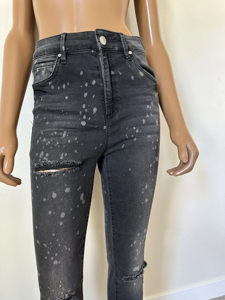 Pantalones de mezclilla ajustados rasgados lavados en garaje negros destruidos Rachel Roy August SEXY 👄28 Foto 4 de 4