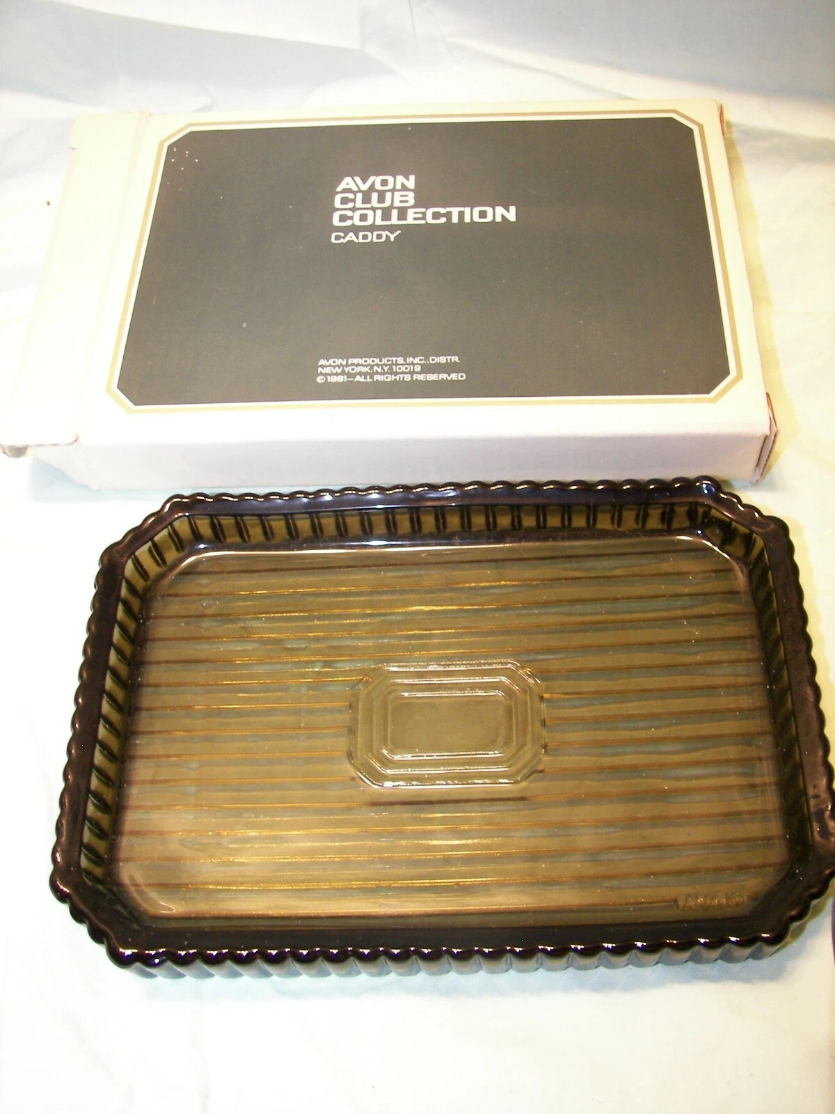 New 1981 Avon Club Collection Caddy Smoked Glass
