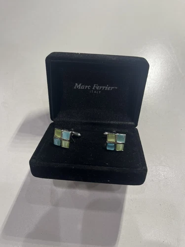 Vintage Marc Ferrier Made in Italy Cufflink Blue Green Stone with Box