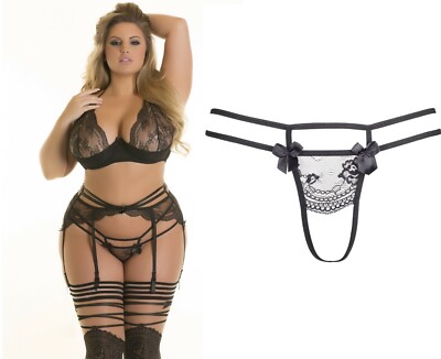 AXAMI PLUS SIZE STRING SCHWARZ TÜLL SPITZE BÄNDER  V-8698PS clubwear 