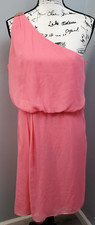 Adrianna Papell Cocktail Dress Women 16 Pink Chiffon Lined One Shoulder Side Zip