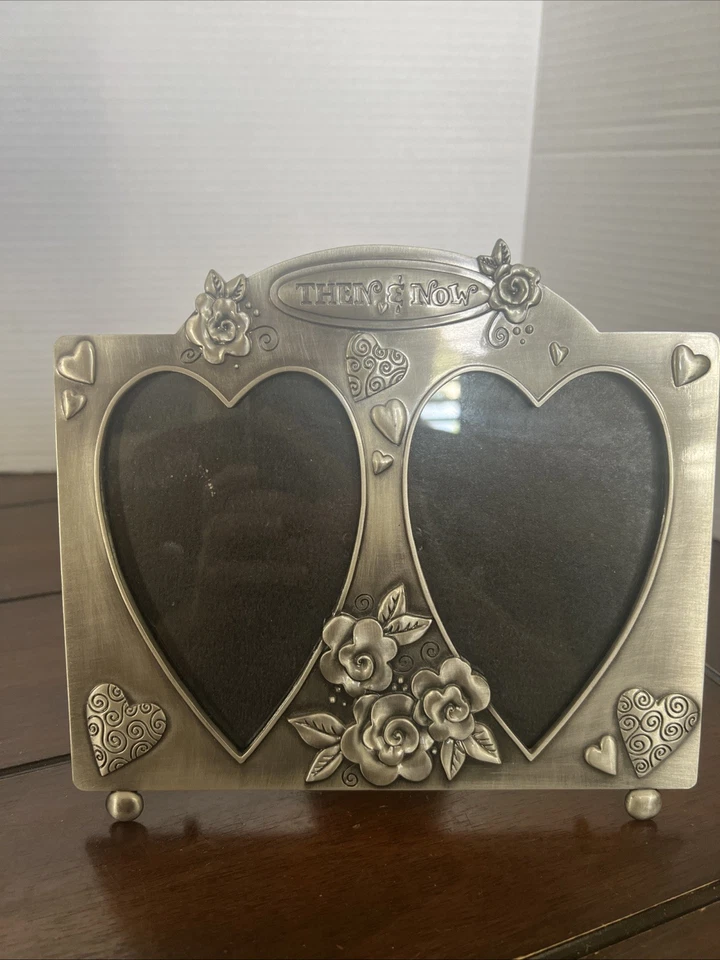 2006 FETCO Pewter Finish Celebration Photo Frame Then & Now 3.5”x5”Hearts - Image 3 of 4