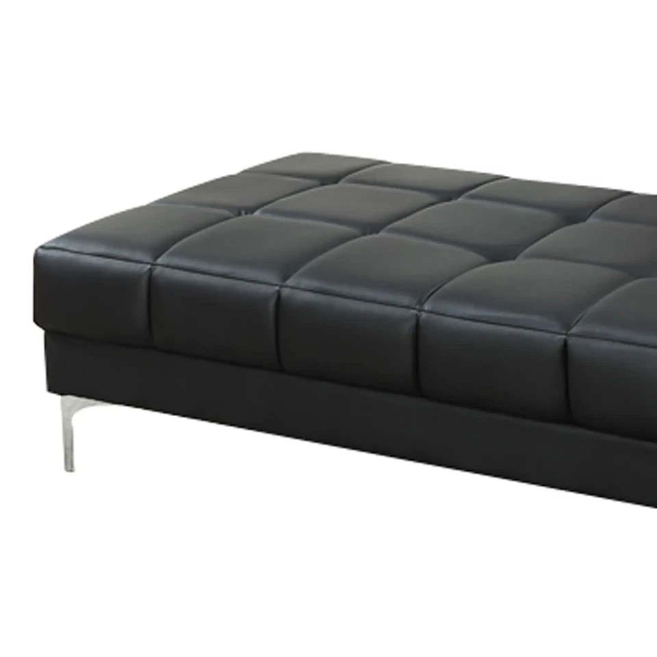 Modish Bonded Leather Ottoman In Black Black Medium - Image 3 of 4