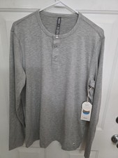 Vuori Ease Performance Henley Shirt Mens Large Gray Long Sleeve Stretch NWT M
