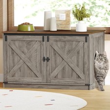 Cat Litter Box Enclosure with Cushion, Hidden Litter Box Furniture with Remov...