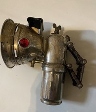 Lampe à carbure ancienne cristaux vert et rouge, modèle vélo vintage