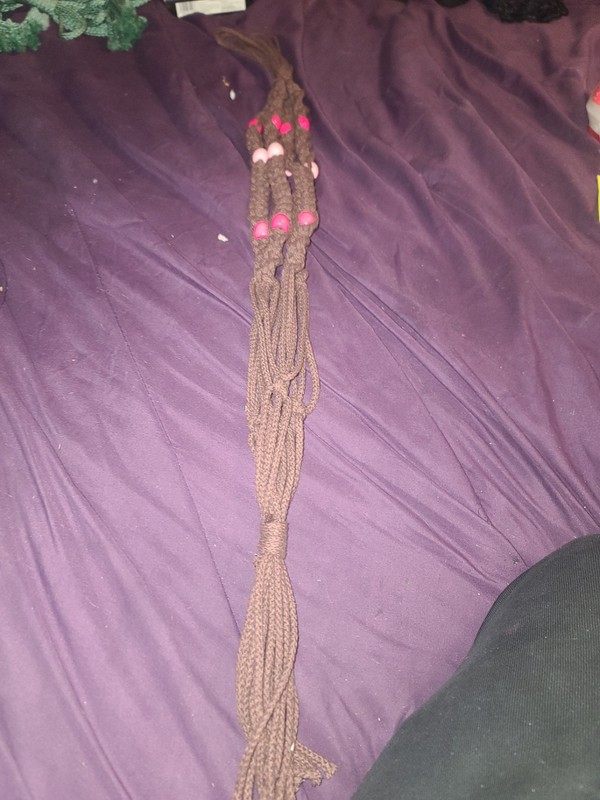 BROWN WELL MADE MACRAME PLANT HANGER WITH BEADS  - 36IN