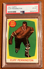 1961 Topps NHL #19 Cliff Pennington (ROOKIE) Boston Bruins PSA 4 VG-EX