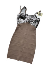 GUESS Sequin Bodycon Club Party Dress Taupe Brown Spaghetti Strap NWT Womens M