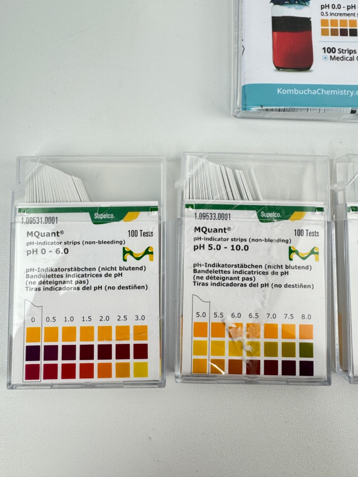 Lot of Supelco MQuant pH Indicator Strips 0-6.0, 5.0-10.0, 0-14 & Kombucha 0.0-6