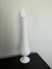 Vintage MCM TALL 21” T FENTON Footed Swung MILK GLASS Vase HOBNAIL!
