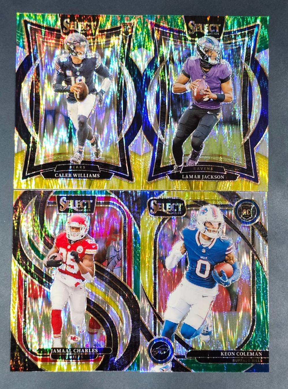2024 Select Football GREEN AND YELLOW SHOCK PRIZMS You Pick - 2 Card Minimum