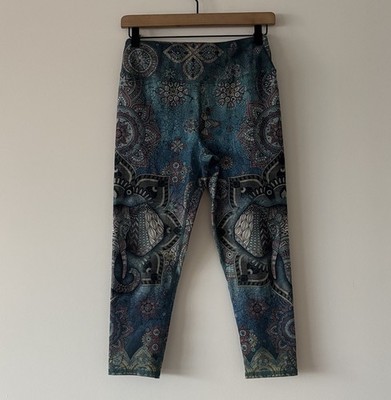 Evolution and Creation Yoga Leggings Size M Boho Hippie Floral Elephant Nature
