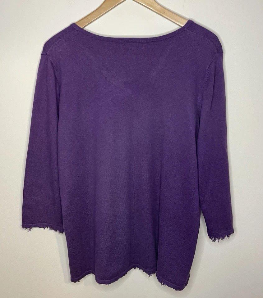 Suéter Top Coldwater Creek Mujer 1X 16W-18W Púrpura Algodón Cachemira Manga 3/4 Foto 3 de 4