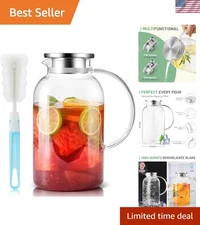 Classic Clear Glass Pitcher with Stainless Steel Lid - Dishwasher Safe Elegance