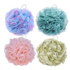 4 Pack Large Loofah Sponge Shower Scrunchies Puff 75g/pc Mesh Pouf Bath Loofa