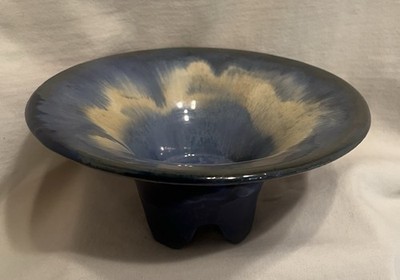 Vintage FULPER Pottery Blue Flambe Footed Bowl Signed