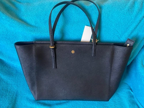 Borsa a tracolla grande Tory Burch 134836 Emerson in pelle saffiano nera